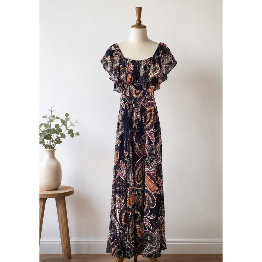 Soieblu Navy Floral Boho Maxi Dress M NWT